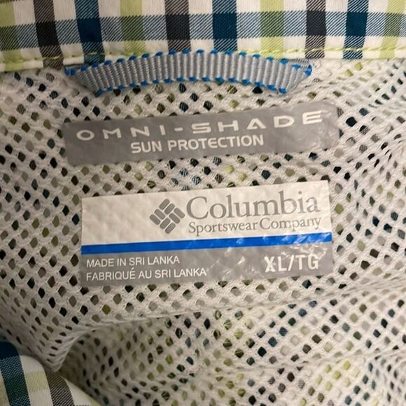 Columbia Green Plaid Check Omni-Shade Button Down Shirt Mens Size XL Outdoors - Picture 2 of 11